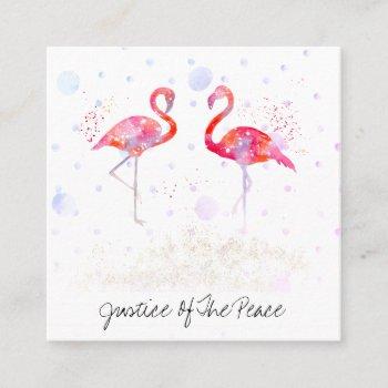 *~* justice of the peace - weddings two flamingos square business card