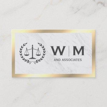 justice scales monogram marble gold border business card
