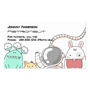 Small Kid Astronaut Business Card For Boy Playdate Front View