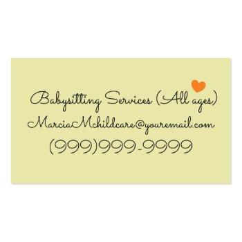 Small Kids Playing Fun Print Babysitting Services Business Card Back View
