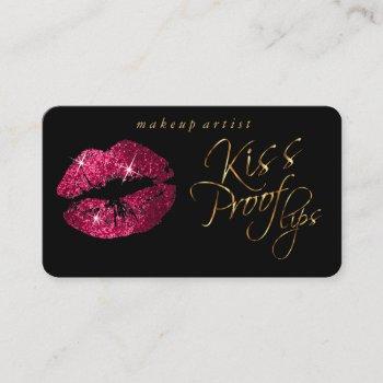 kiss proof lips - hot pink glitter and  gold business card