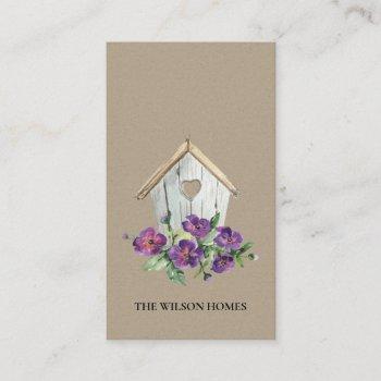 Small Kraft Rustic Floral Birdhouse Real Estate Realtor Business Card Front View