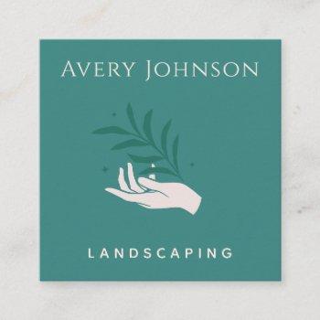 landscaping gardening hand plant care bold minimal square business card