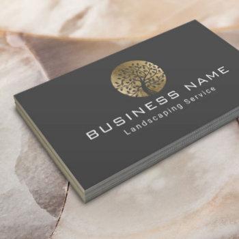 landscaping lawn care modern gold tree logo busine business card