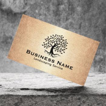 landscaping & lawn care tree logo vintage gold business card