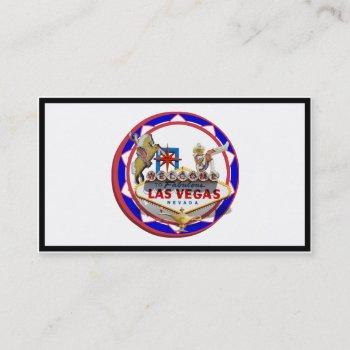 las vegas welcome sign red & blue poker chip business card