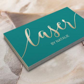 laser hair removal esthetician teal & gold  business card