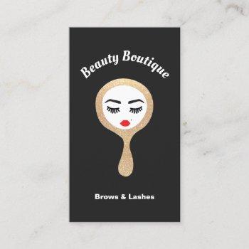 lash & brows gold glitter mirror makeup artist business card