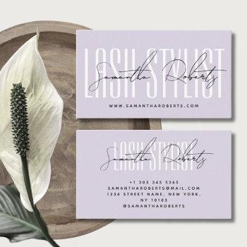 lash stylist modern typography script lavender business card