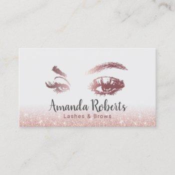 lashes & brows makeup artist rose gold glitter business card