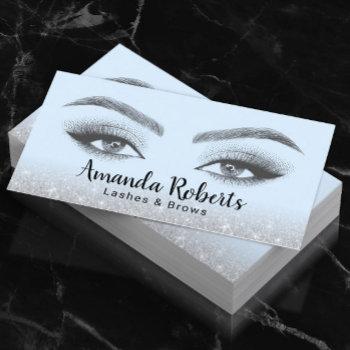 lashes & brows microblading blue & silver glitter  business card