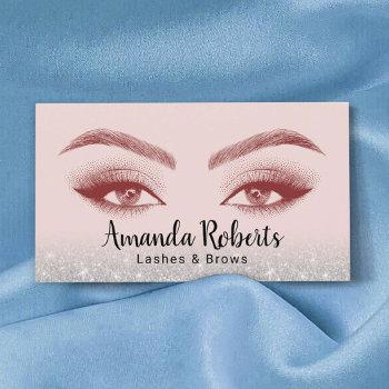 lashes & brows microblading pink & silver glitter business card