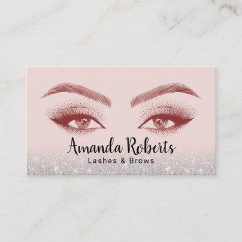 lashes & brows microblading pink & silver glitter business card