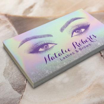 lashes & brows pastel holographic beauty salon spa business card