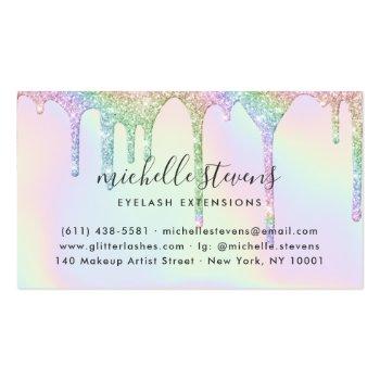 Small Lashes Holographic Unicorn Glitter Drips Makeup Business Card Back View