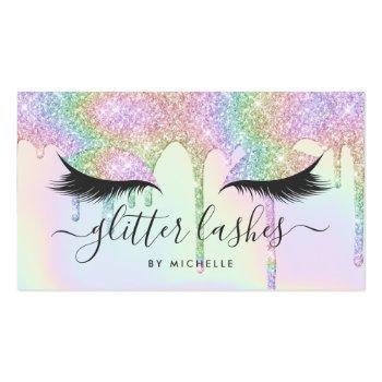 Small Lashes Holographic Unicorn Glitter Drips Makeup Business Card Front View