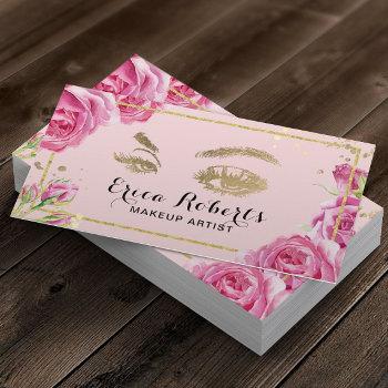 lashes makeup artist elegant pink floral salon business card