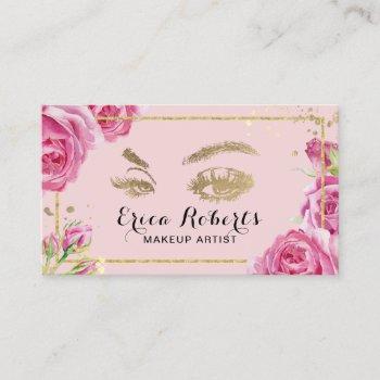 lashes makeup artist elegant pink floral salon business card