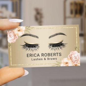 lashes makeup artist modern floral gold salon business card