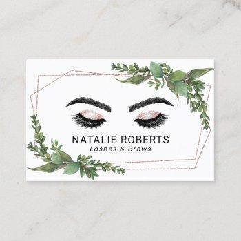 lashes makeup artist rose gold geometric greenery business card
