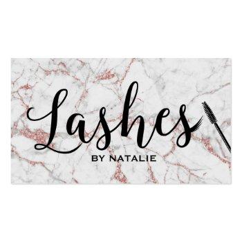 Small Lashes Makeup Artist Rose Gold Marble Typography Business Card Front View