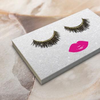 Small Lashes & Pink Lips Makeup Artist Silver Beauty Business Card Front View