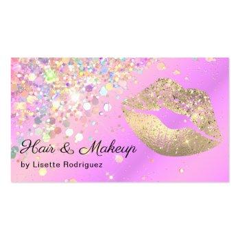 Small Lavender Gold Lip Gloss Makeup Artist Glitter Business Card Front View