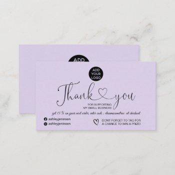 lavender modern simple logo order thank you business card