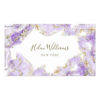 Small Lavender Purple Ink Marble Business Card Front View