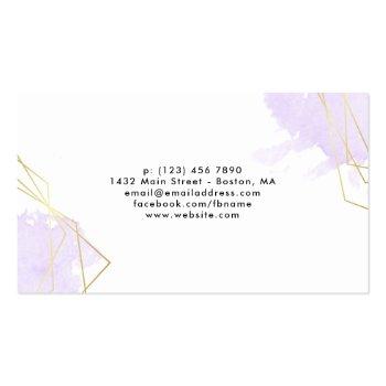 Small Lavender Watercolor Faux Gold Geometric Monogram Business Card Back View