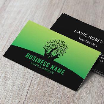 lawn care hands holding tree green landscaping business card
