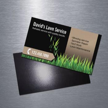lawn care landscaping mowing black & beige business card magnet