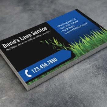 lawn care landscaping mowing black & navy business card