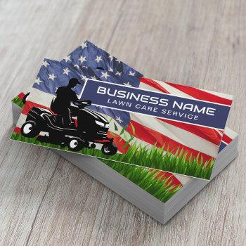 lawn care & landscaping riding mower usa flag business card