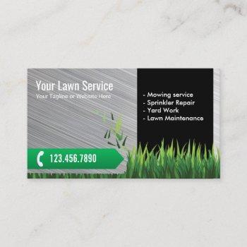 lawn care & landscaping service metal business card