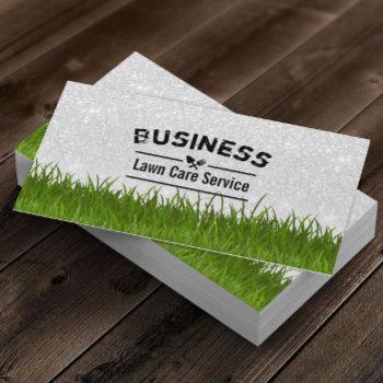 lawn care & landscaping service silver glitter business card
