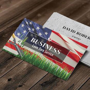 lawn care & landscaping service us flag & grass business card