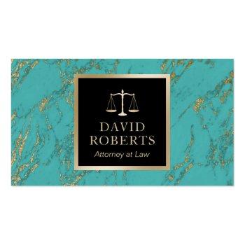 Small Lawyer Attorney At Law Trendy Turquoise & Gold Business Card Front View
