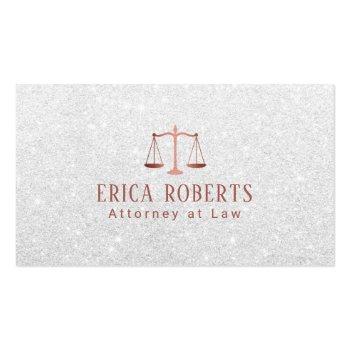 Small Lawyer Attorney Modern Rose Gold Scale Silver Business Card Front View