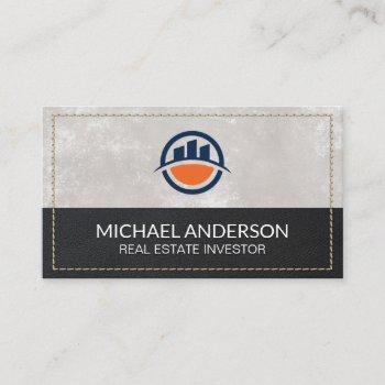 leather stitched | real estate buildings business card