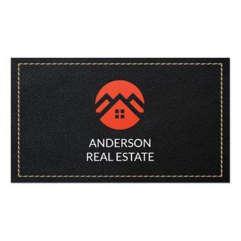 Small Leather Stitched | Real Estate Business Card Front View