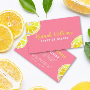 lemon watercolor pink background business card