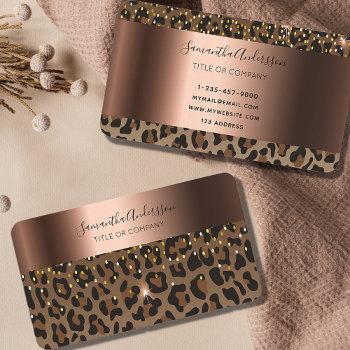 leopard black brown sparkle glam bronze foil business card