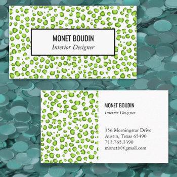 leopard modern custom green animal print business card