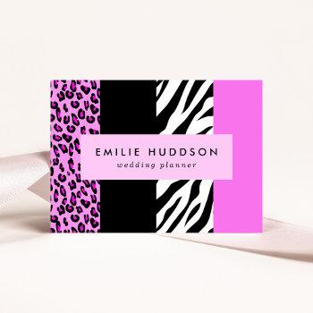 leopard print, zebra print, animal print, pink business card