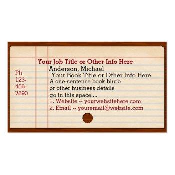 Small Library Books Wood Catalog Writer Author Librarian Business Card Back View