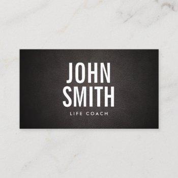life coach bold text elegant leather business card