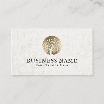 life coach gold tree logo elegant linen counselor business card