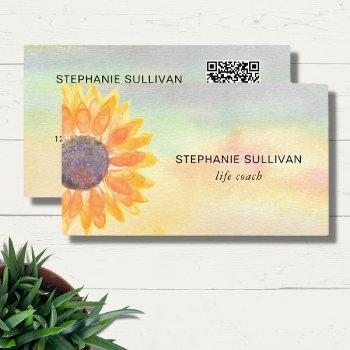 Small Life Coach Qr Code Watercolor Business Card Front View