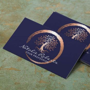 life tree gold circle yoga wellness spa navy blue business card